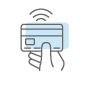 Line drawing of a debit card tapping a terminal.