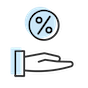 Hand with percentage sign in a circle above it.